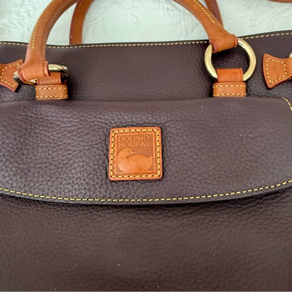 Dooney & Bourke Pebbled Leather Dark Brown / Maroon Satchel Gold Hardware - Picture 5 of 15